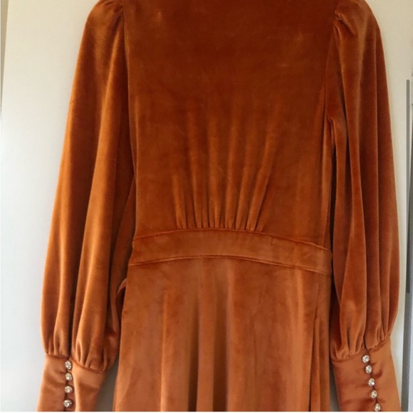 NWT balloon sleeve apricot crush orange velvet maxi wrap dress w/ rhinestones - Picture 10 of 10